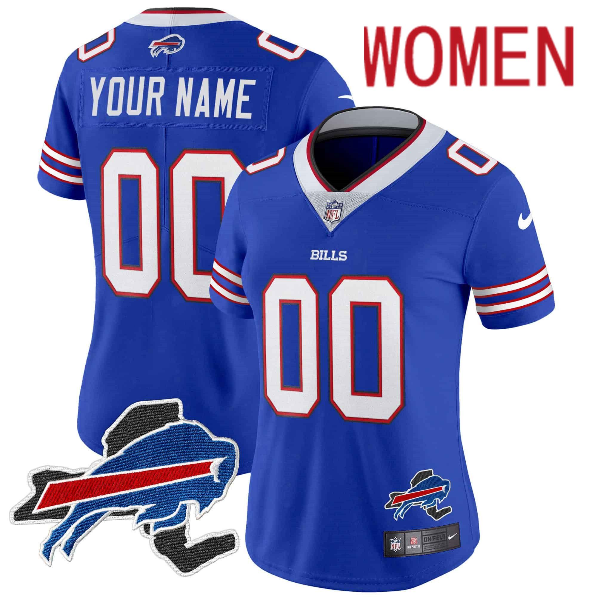 Women Buffalo Bills Blue 2024 Nike Patch Vapor Limited Custom NFL Jersey style 1